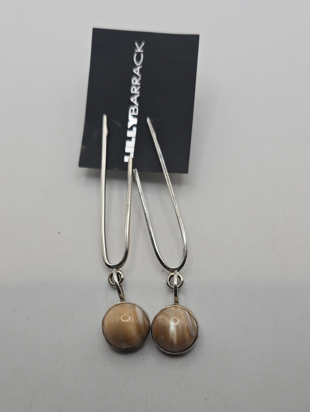 Lilly Barrack Sterling Silver Beige Abalone Shell Drop Earrings